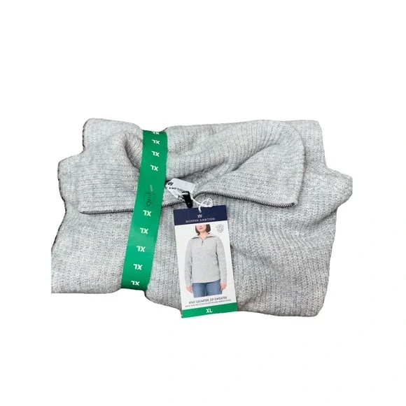 NWT Women's Gray MODERN AMBITION Knit Quarter Zip Merino Wool Sweater XL - Picture 1 of 2